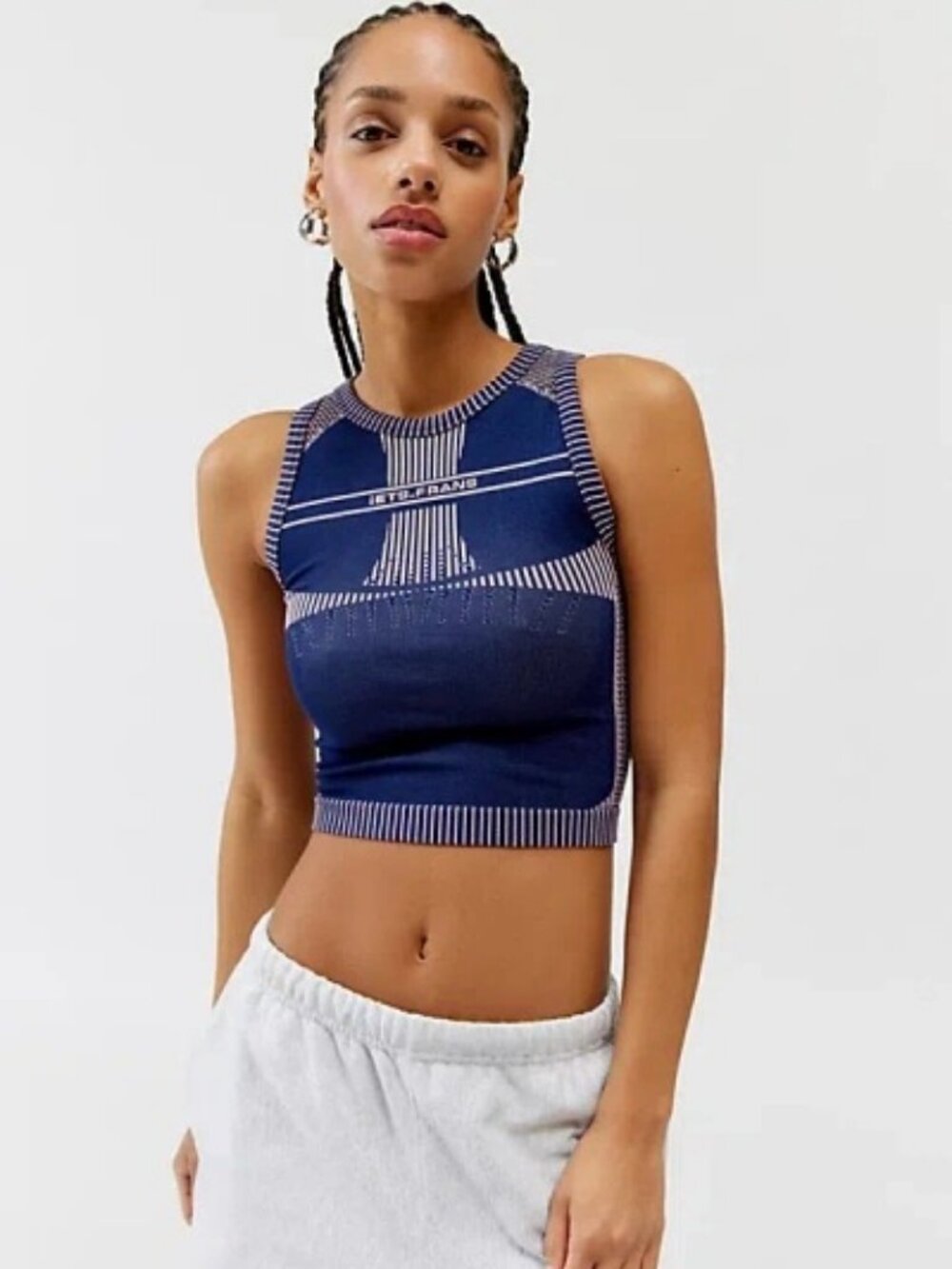 Urban Outfitters IETS FRANS Seamless Crop Tank Top Size Small Navy Blue Tie Back